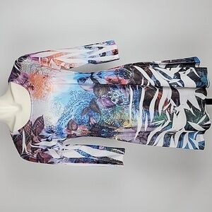 Xception Tunic Dress White Multi Colour Crochet Back Rhinestone Lightweight Sz S